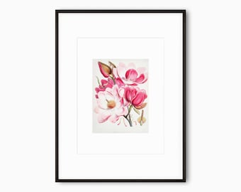 Pink Magnolia Art Print: Vintage Floral Illustration (Printable Digital Download)