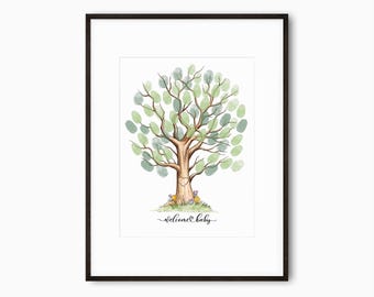 Albero delle impronte digitali per baby shower, libro degli ospiti per baby shower, ricordo per baby shower, stampabile, giochi per baby shower, download immediato / FP006