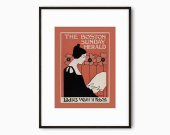 Impression Ethel Reed Art nouveau : affiche vintage Boston Sunday Herald (téléchargement numérique)