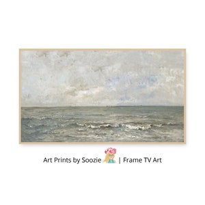 Vintage Seascape Painting: Neutral Ocean View for Samsung Frame TV Art (Digital Download)