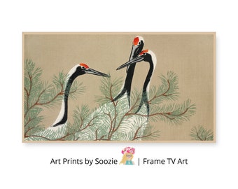 Vintage Crane Painting Samsung Frame TV Art | Kamisaka Sekka Cranes (Digital Download)