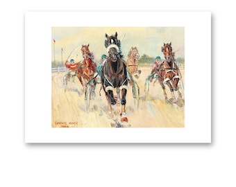 Art mural de chevaux de course de harnais par Ludwig Koch, peinture de course de chevaux, art de téléchargement numérique de courses de chevaux, cadeau d'amant de cheval, course de chevaux | 044