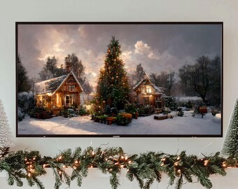Christmas Frame TV Art: Winter Cabin Scene (Digital Download)