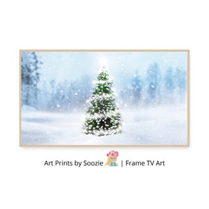 Glowing Snowy Christmas Tree Samsung Frame TV Art – Winter Wonderland Digital Download | 4K Minimal Holiday Scene | Frame TV Decor