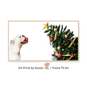 Festive Bulldog Christmas Tree Art for Samsung Frame TV (Digital Download)
