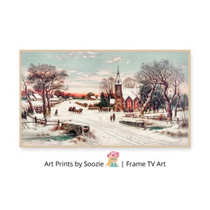 Vintage Christmas Eve Samsung Frame TV Art: Winter Village Scene (Digital Download)