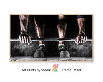 Lámina decorativa para televisor Samsung Frame con temática de levantamiento de pesas: Estampado deportivo masculino (descarga digital)