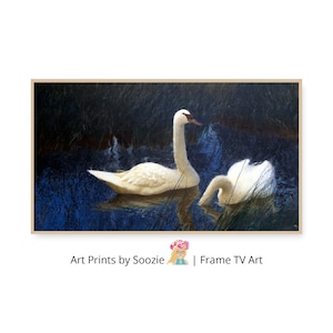 Samsung Frame TV Art Bird | Vintage Swan Painting Digital TV Artwork | Vintage Nature Frame TV Art
