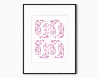Pink Cowboy Boots Print: Trendy Cowgirl Wall Art (Digital Download)