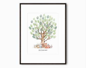 Woodland Fingerprint Guest Book | Baby Shower Thumbprint Tree Keepsake (Digital Download)