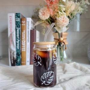 Monstera Summer Beer Can Glasses 16oz | Floral Glass Cup| Iced Coffee Glass | Beer Can Glass|
