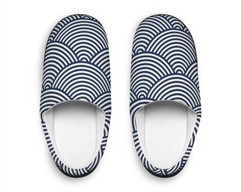 Japanese Waves Indoor Slippers, Japanese Wave Print House Slippers