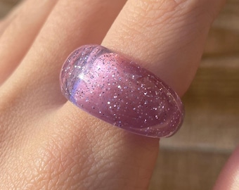 Purple Glitter Resin Ring: Chunky Acrylic Statement Ring (UK Size P)
