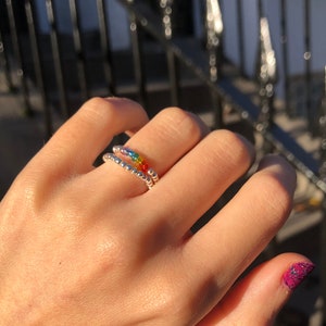 Stackable Sterling Silver Rainbow beaded ring | Gift for Her