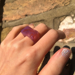 Chunky Acrylic Statement Ring: Pink Purple Marble Resin