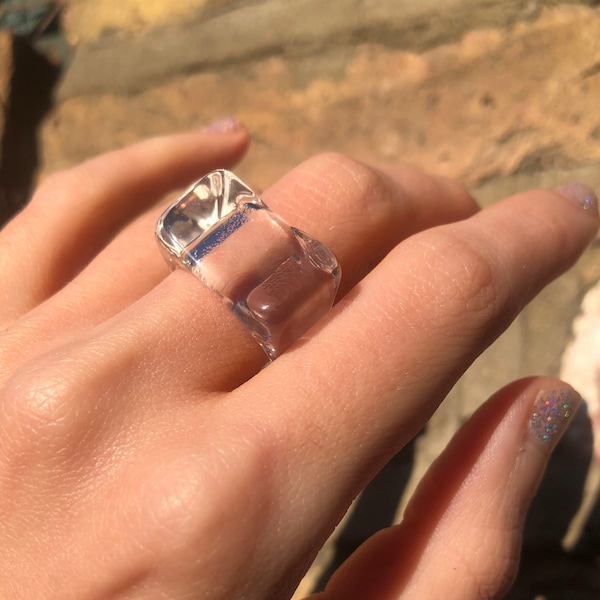 Statement Chunky Transparent Ring - Bague en résine - Bague en acrylique - Clear