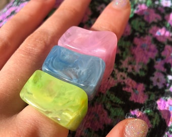 Pastel Resin Chunky Ring: Summer Statement Jewelry