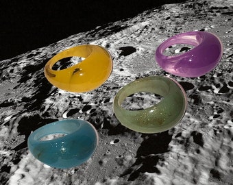 Moon Jelly kleurrijke acryl dikke ring | Geel, blauw, groen, paars en turkoois