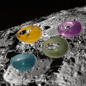 Moon Jelly Colourful Acrylic Chunky Ring | Yellow, Blue, Green, Purple and Turquoise