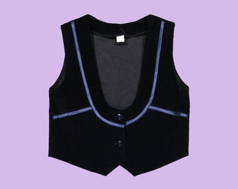 Vintage Cropped Tailored Vest - Women's Black Waistcoat, Size S