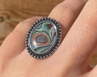 Vintage Marble Statement Ring - Bohemian Style