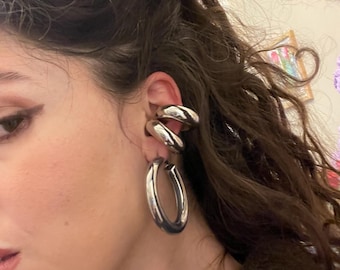 Dos pendientes gruesos tipo ear cuff - Pendientes de metal tipo ear cuff