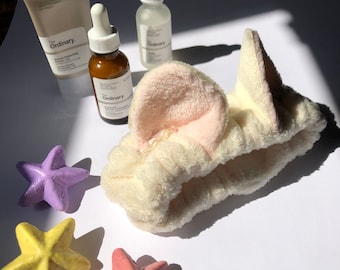CREMA Diadema con orejas de gato esponjosas - Diadema de spa / Ideas de regalos para el cuidado de la piel para amigos y seres queridos