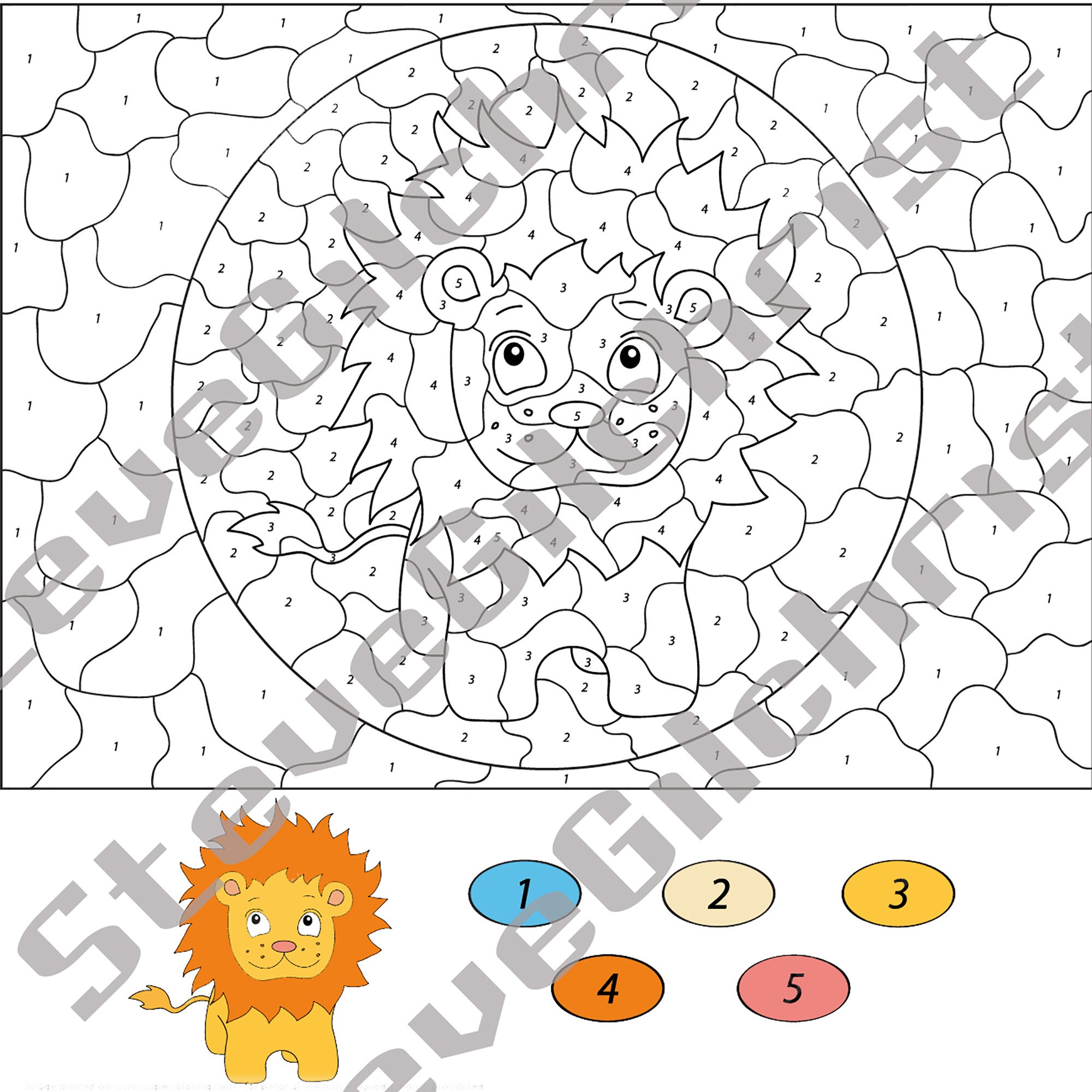 Lion Color by Number from Color by Number for adults and kids Etsy