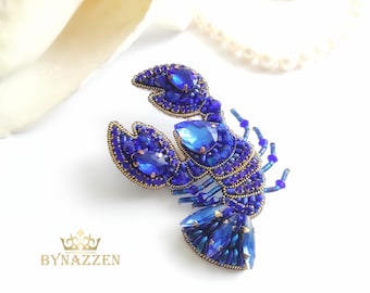 Blue Lobster pin, Royal gift Crayfish brooch, Sea animal glass art, ocean gift pin, sea art jewelry, surfer girl gift, ocean art pin