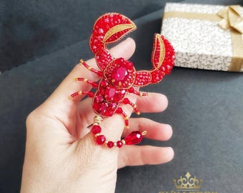 Exclusive Red Scorpion Brooch: Zodiac Scorpio Gift for Her, October November Birthday Gifts for Women, Scary Insect Pin