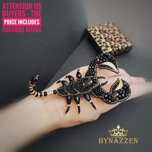 Beaded Oversize Black Gold Scorpion, Scorpio Pin, Zodiac insect Gifts, Scary Gifts, Black İnsect Jewelry, Embroidery art piece