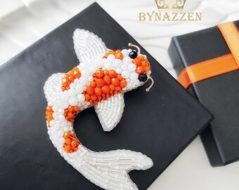 Handcraft Fish Koi Brooch: Carp Ornament, Fish Jewelry gift for Her, Animal Bead Pin