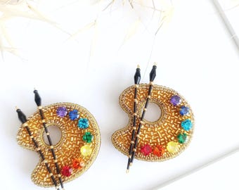 Palette and Paint Brush Brooch: Painter Gift, Art Teacher Gift, Art Lover Gift