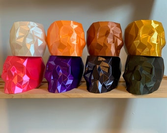 3D Printed Skull Planter: Metallic Low-Poly Decor