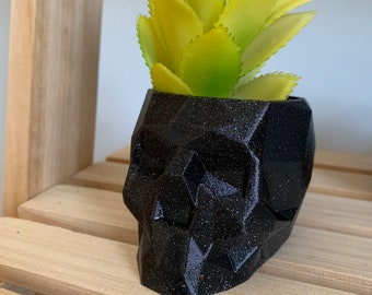 Black Sparkly Skull Planter