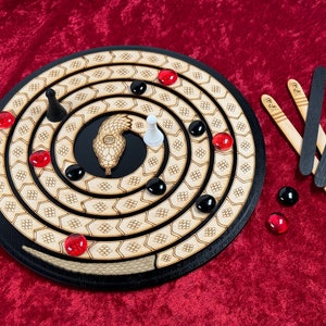 MEHEN - Ancient Egyptian Game. Wood and Glass, Traditional Egyptian Design. Detailed & Finely Crafted.
