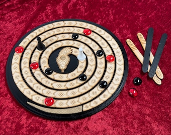 MEHEN - Ancient Egyptian Game. Wood and Glass, Traditional Egyptian Design. Detailed & Finely Crafted.