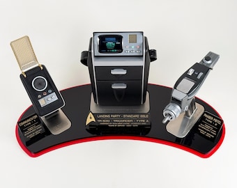 STAR TREK Landing Party Custom Display Stand for Wand Company Tricorder, Communicator and Phaser!