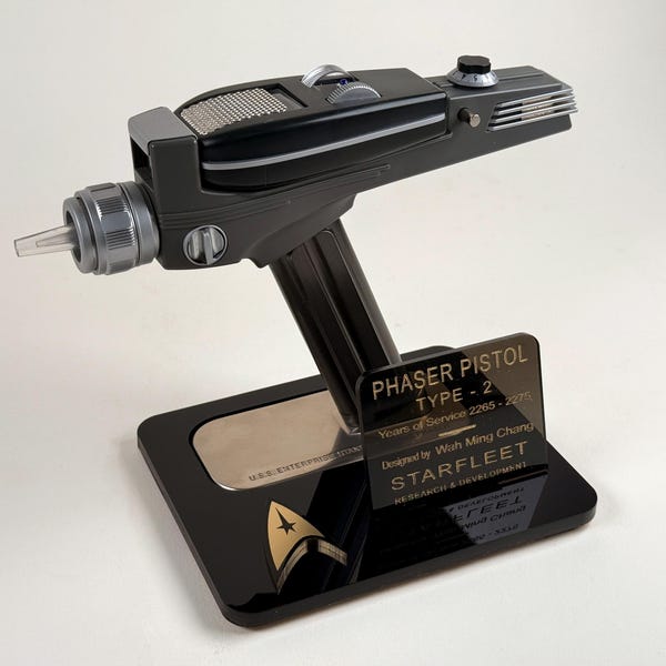 Deluxe Star Trek Phaser Display Base for Wand Company Phaser! Custom Made. Museum Quality.