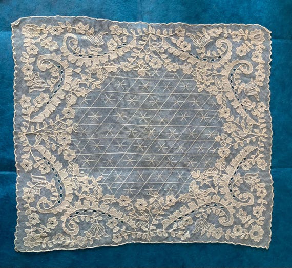 Antique Fine Mechlin Brussels  lace Handkerchief, Wedding Gift, Collectable