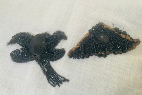 Antique French Jet Beadwork Appliqué, Victorian Beadwork,Antique Textiles 1800