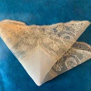 Antique Limerick Lace Handkerchief, Embroidered Bows, Clovers. Weddings, Something Old image 2