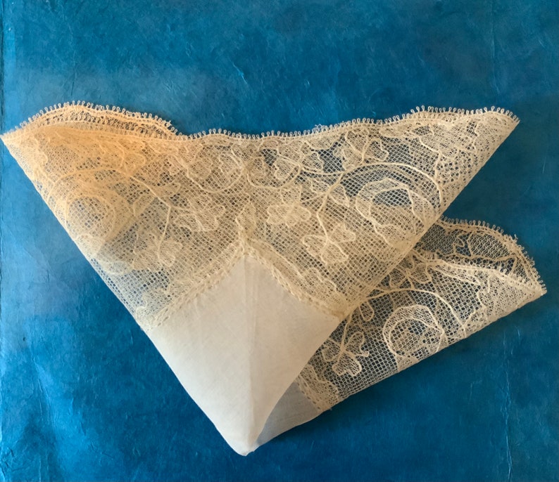 Antique Limerick Lace Handkerchief, Embroidered Bows, Clovers. Weddings, Something Old image 2