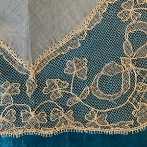 Antique Limerick Lace Handkerchief, Embroidered Bows, Clovers. Weddings, Something Old image 7