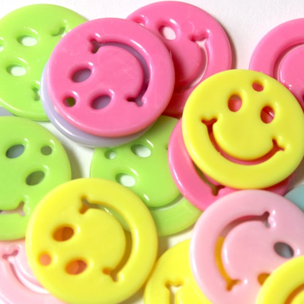 Multicolor Classic Smiley Face Charm -  20 mm bright pastel resin charm - 5 pc set