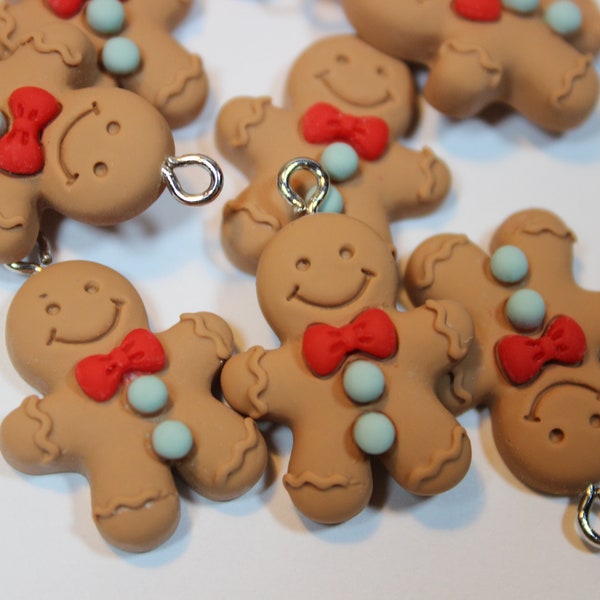 Clay Gingerbread Man Charm - 22 mm polymer charm - 2 pc set