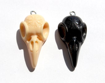 Raven Skull Charm - 34mm spooky epoxy resin charm -  2 pc set