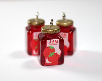 Strawberry Jam Charm - 17 mm translucent resin charm - 2 pc set