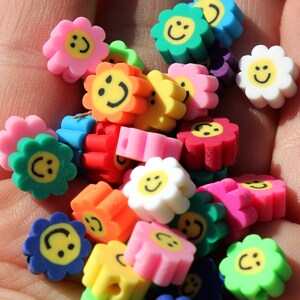 Smiley Face Flower Polymer Bead - 10mm polymer clay bead - 25 pc set