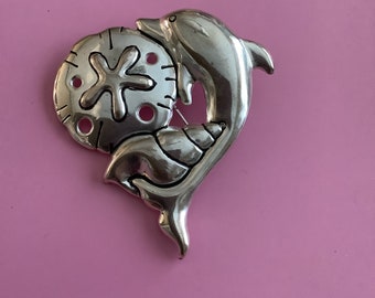 Dolphin and shell pendent or brooch